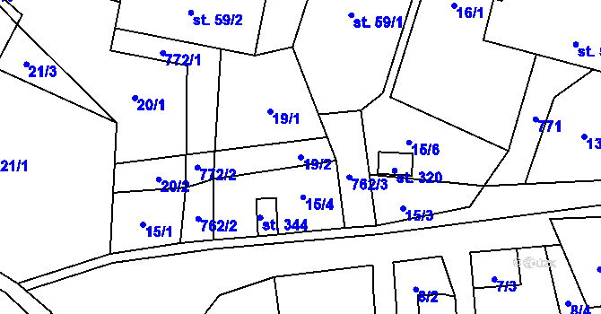 Parcela st. 19/2 v KÚ Kotvrdovice, Katastrální mapa