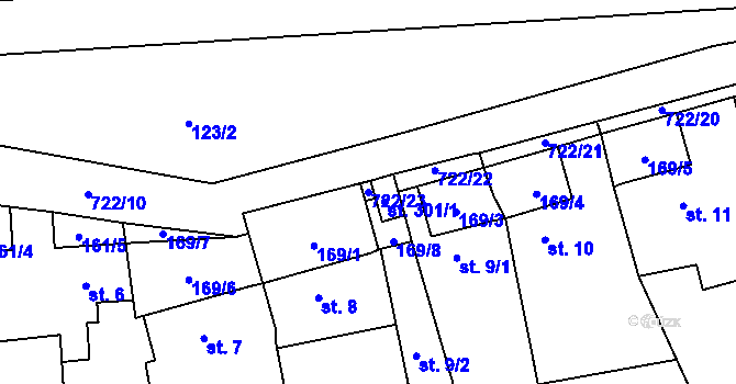 Parcela st. 722/23 v KÚ Kotvrdovice, Katastrální mapa