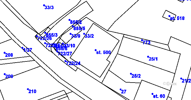 Parcela st. 500 v KÚ Kotvrdovice, Katastrální mapa