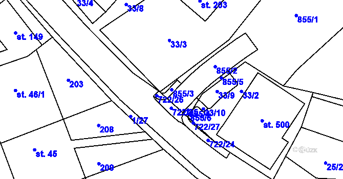 Parcela st. 855/3 v KÚ Kotvrdovice, Katastrální mapa