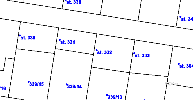 Parcela st. 332 v KÚ Kounice, Katastrální mapa