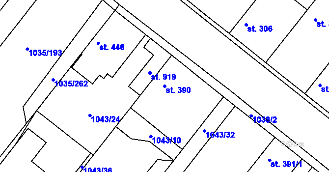 Parcela st. 390 v KÚ Kounice, Katastrální mapa