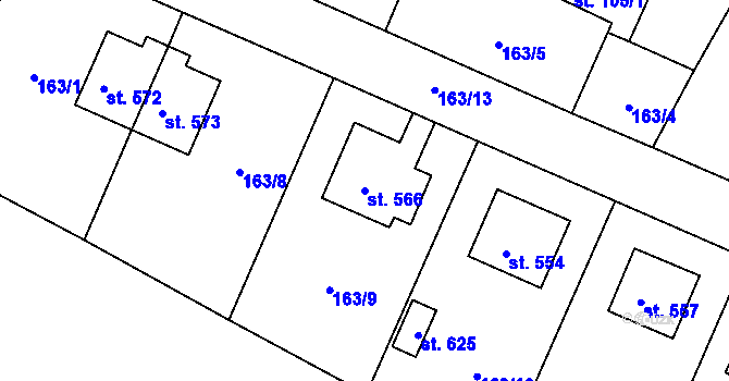 Parcela st. 566 v KÚ Kounice, Katastrální mapa