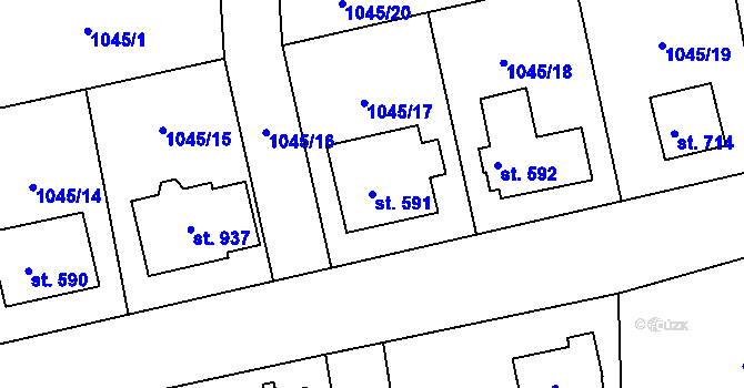 Parcela st. 591 v KÚ Kounice, Katastrální mapa