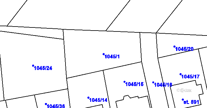 Parcela st. 1045/1 v KÚ Kounice, Katastrální mapa