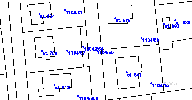 Parcela st. 1104/60 v KÚ Kounice, Katastrální mapa