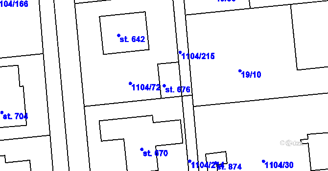 Parcela st. 676 v KÚ Kounice, Katastrální mapa