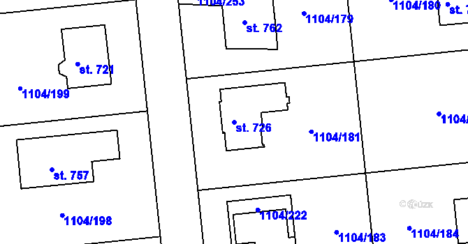 Parcela st. 726 v KÚ Kounice, Katastrální mapa