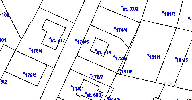 Parcela st. 744 v KÚ Kounice, Katastrální mapa