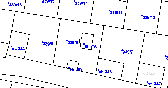 Parcela st. 750 v KÚ Kounice, Katastrální mapa