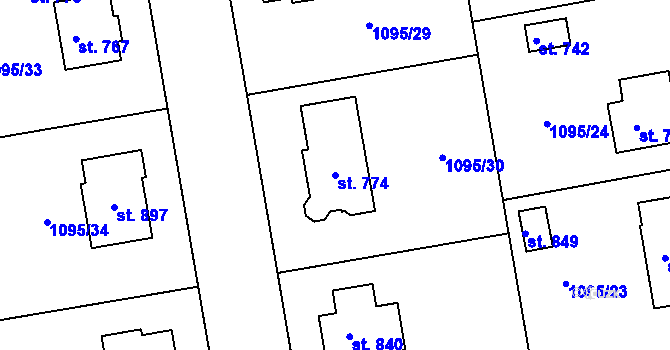 Parcela st. 774 v KÚ Kounice, Katastrální mapa