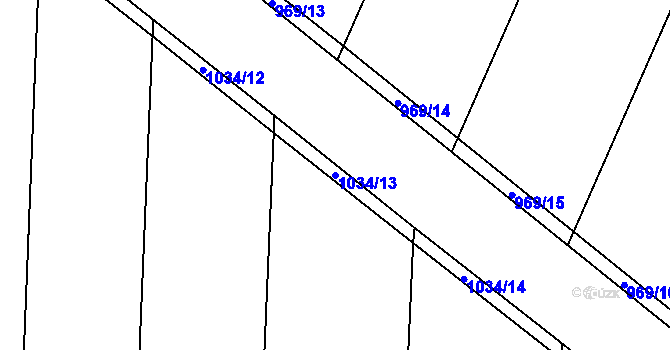 Parcela st. 1034/13 v KÚ Kounice, Katastrální mapa
