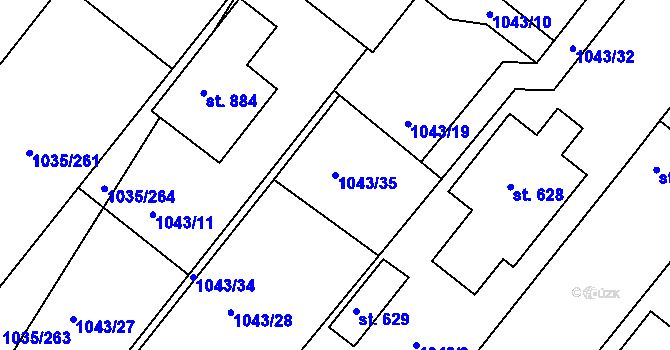 Parcela st. 1043/35 v KÚ Kounice, Katastrální mapa