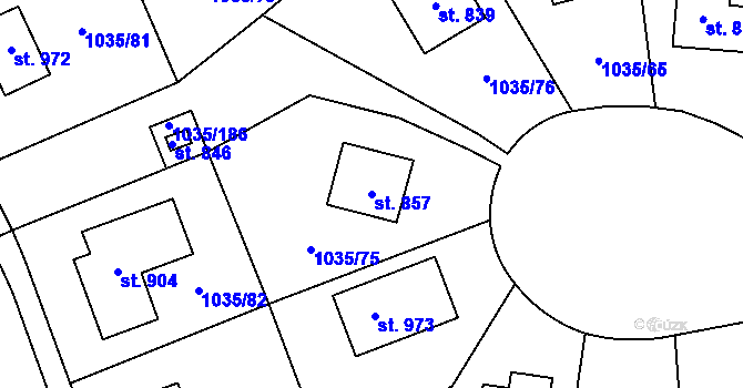 Parcela st. 857 v KÚ Kounice, Katastrální mapa