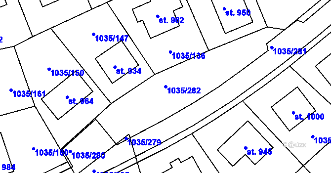 Parcela st. 1035/282 v KÚ Kounice, Katastrální mapa