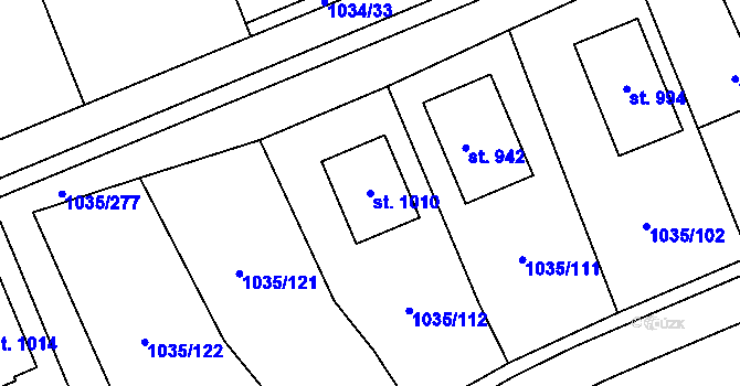 Parcela st. 1010 v KÚ Kounice, Katastrální mapa