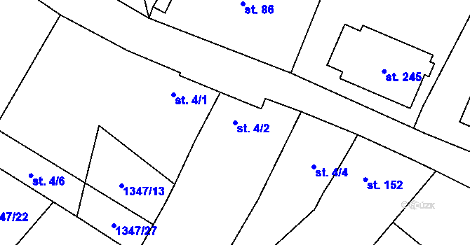 Parcela st. 4/2 v KÚ Kounov u Rakovníka, Katastrální mapa