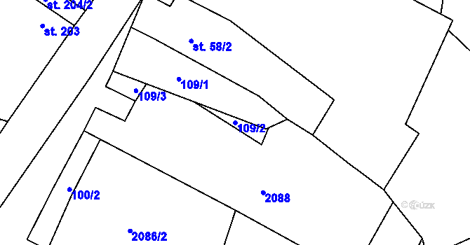 Parcela st. 109/2 v KÚ Kounov u Rakovníka, Katastrální mapa