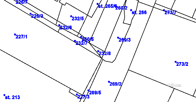 Parcela st. 232/8 v KÚ Kounov u Rakovníka, Katastrální mapa