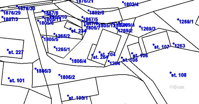 Parcela st. 104 v KÚ Kounov u Dobrušky, Katastrální mapa