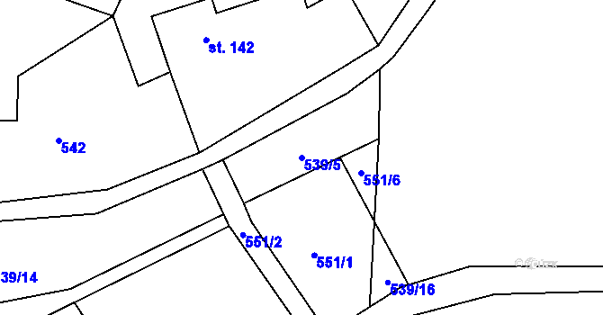 Parcela st. 539/5 v KÚ Kounov u Dobrušky, Katastrální mapa