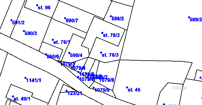 Parcela st. 76/3 v KÚ Koupě, Katastrální mapa