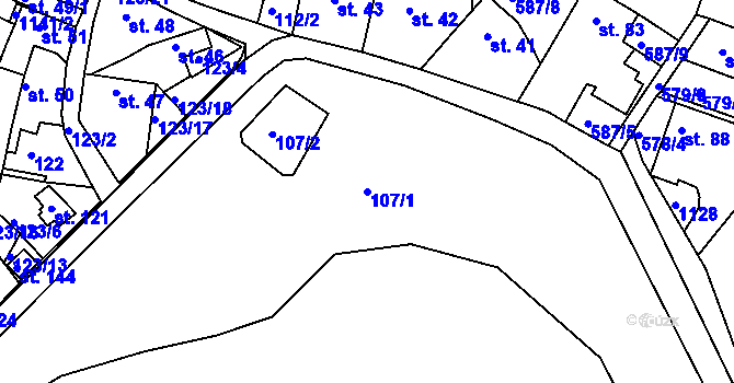 Parcela st. 107/1 v KÚ Koupě, Katastrální mapa