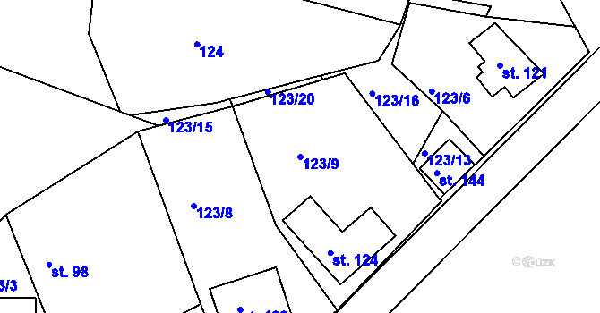 Parcela st. 123/9 v KÚ Koupě, Katastrální mapa