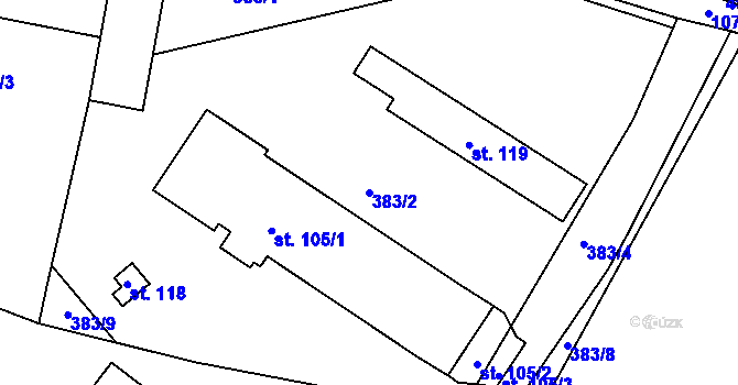 Parcela st. 383/2 v KÚ Koupě, Katastrální mapa