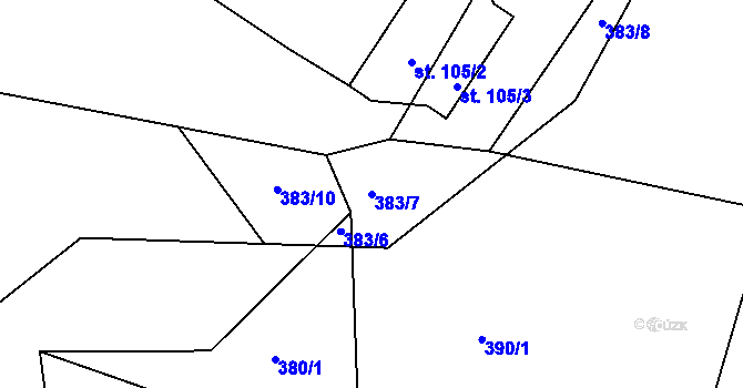 Parcela st. 383/7 v KÚ Koupě, Katastrální mapa