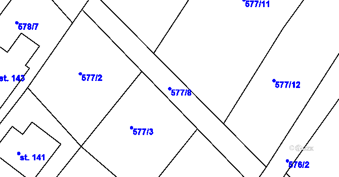 Parcela st. 577/8 v KÚ Koupě, Katastrální mapa