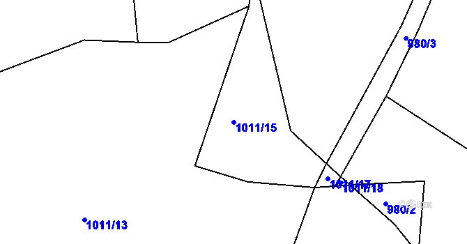 Parcela st. 1011/15 v KÚ Koupě, Katastrální mapa