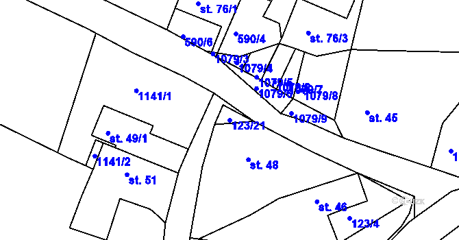 Parcela st. 123/21 v KÚ Koupě, Katastrální mapa