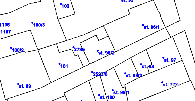 Parcela st. 96/2 v KÚ Kouřim, Katastrální mapa