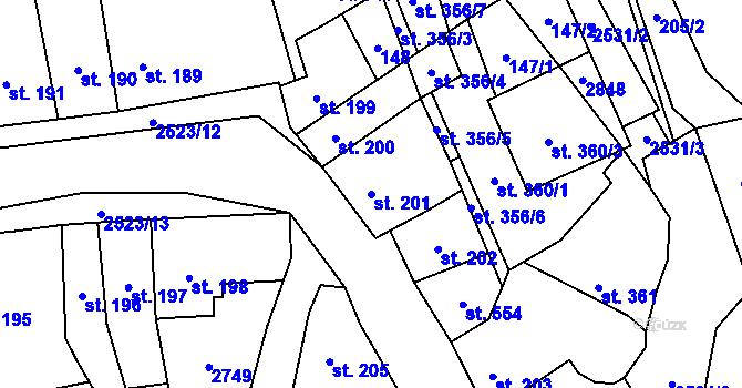 Parcela st. 201 v KÚ Kouřim, Katastrální mapa