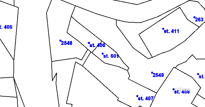 Parcela st. 601 v KÚ Kouřim, Katastrální mapa