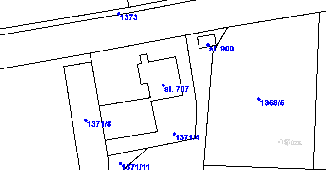 Parcela st. 707 v KÚ Kouřim, Katastrální mapa