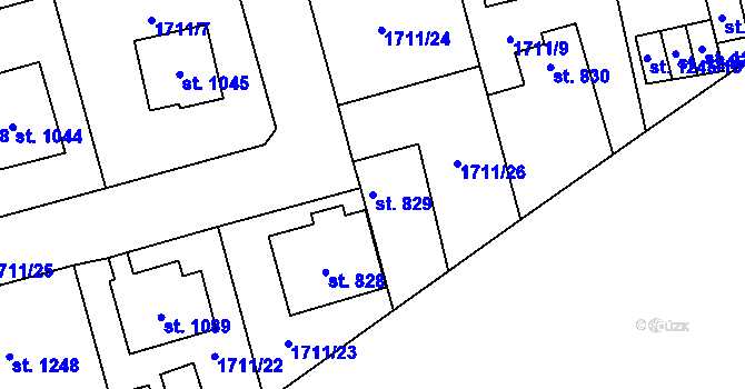 Parcela st. 829 v KÚ Kouřim, Katastrální mapa