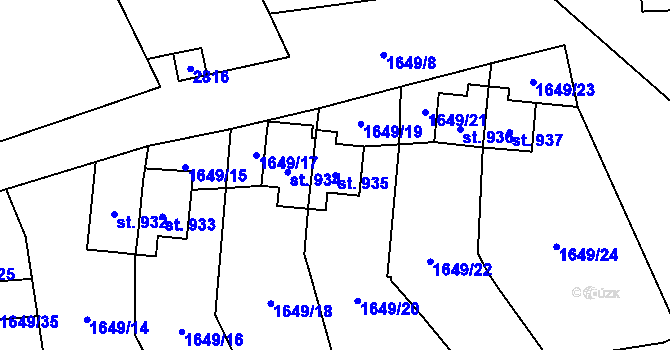 Parcela st. 935 v KÚ Kouřim, Katastrální mapa