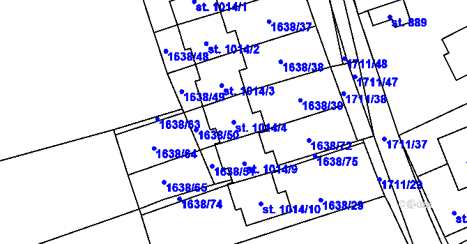 Parcela st. 1014/4 v KÚ Kouřim, Katastrální mapa