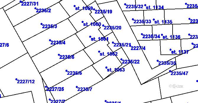 Parcela st. 1062 v KÚ Kouřim, Katastrální mapa