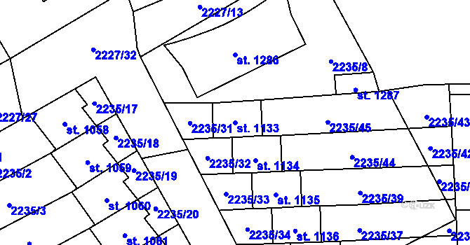 Parcela st. 1133 v KÚ Kouřim, Katastrální mapa