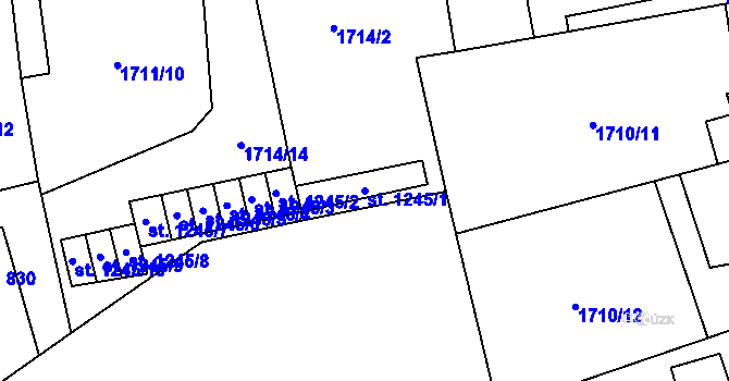 Parcela st. 1245/1 v KÚ Kouřim, Katastrální mapa
