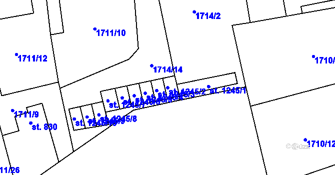 Parcela st. 1245/2 v KÚ Kouřim, Katastrální mapa