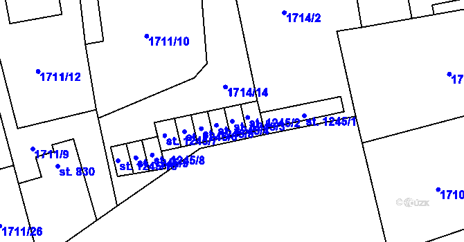 Parcela st. 1245/3 v KÚ Kouřim, Katastrální mapa