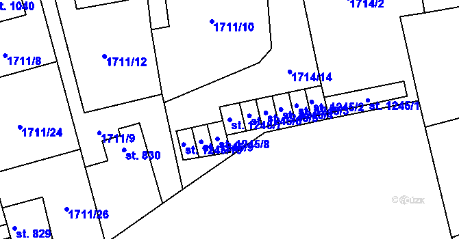 Parcela st. 1245/7 v KÚ Kouřim, Katastrální mapa