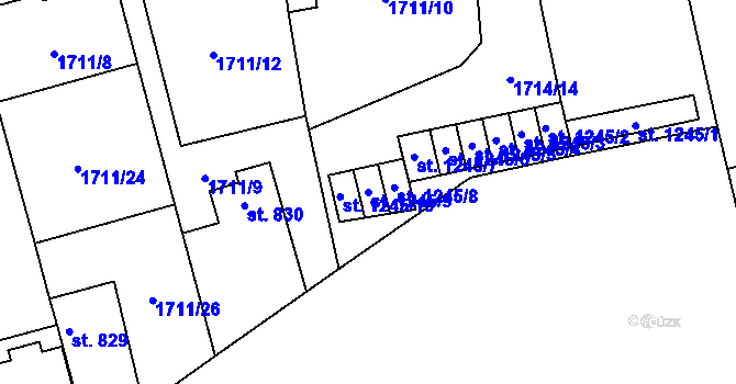 Parcela st. 1245/9 v KÚ Kouřim, Katastrální mapa