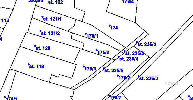 Parcela st. 175/2 v KÚ Kouřim, Katastrální mapa