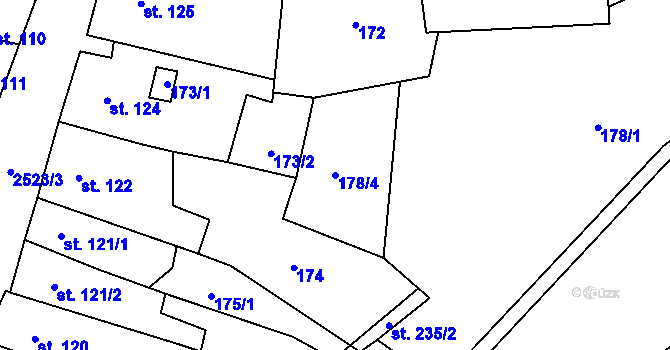 Parcela st. 178/4 v KÚ Kouřim, Katastrální mapa