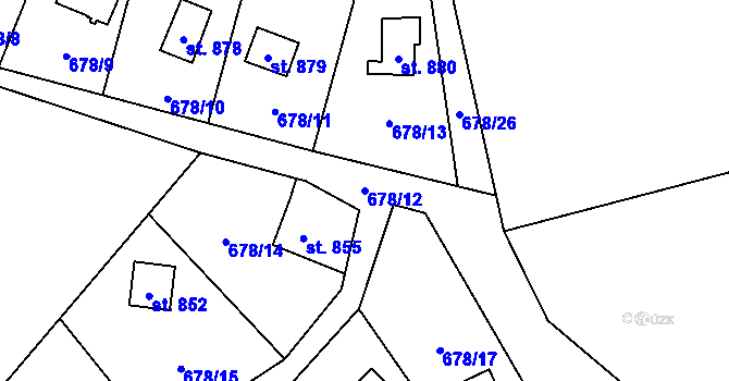 Parcela st. 678/12 v KÚ Kouřim, Katastrální mapa